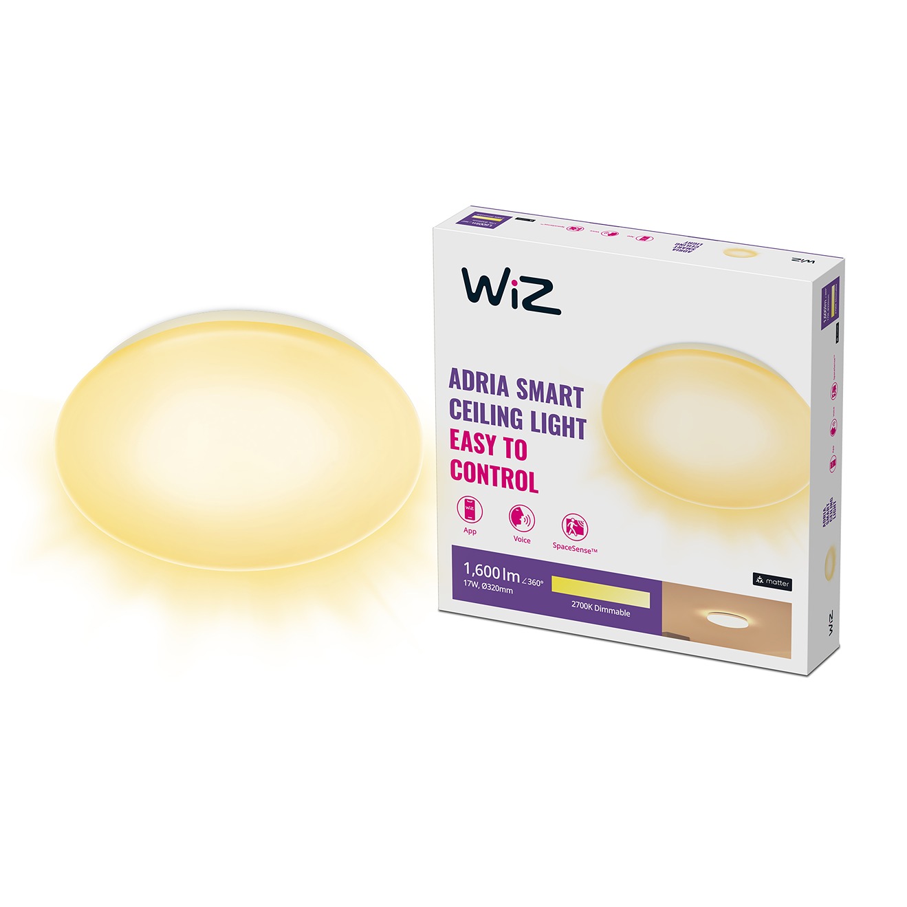WiZ Plafonniere Adria blanc - Ampoule LED intelligente - blanc chaud - LED intégré - 17W - Wi-Fi