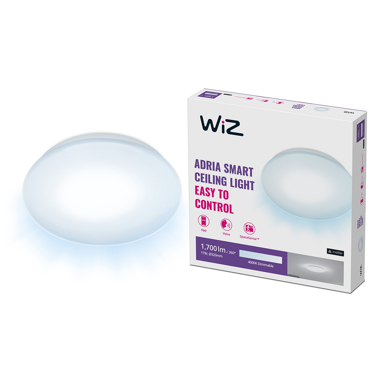 WiZ Plafonniere Adria blanc - Ampoule LED intelligente - blanc froid - LED intégré - 17W - Wi-Fi
