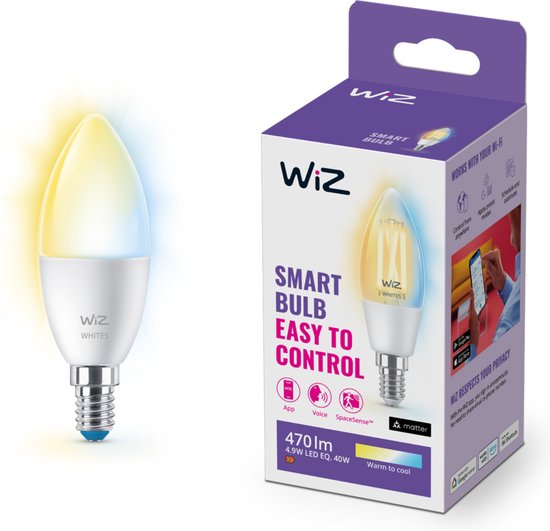 WiZ Kaarslamp - Ampoule LED intelligente - Chaud à blanc froid - E14 - 40W - mat - Wi-Fi