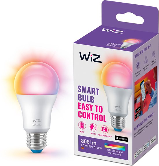 WiZ Lamp - Slimme LED-Verlichting - Gekleurd en Wit Licht - E27 - 60W - Mat - Wi-Fi