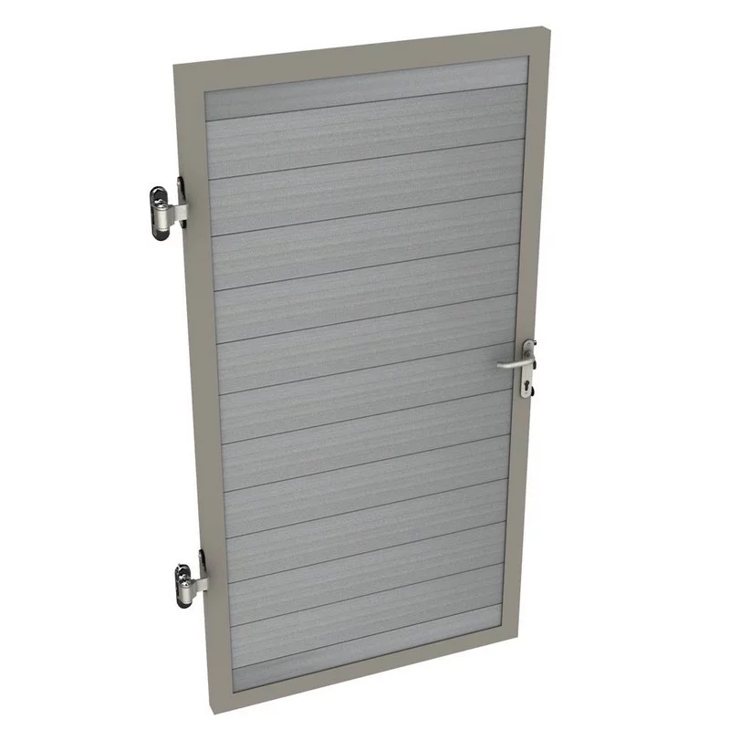 Duofuse tand-en-groef/lamellen tuinscherm - Poort in composiet 1x2m graphite black