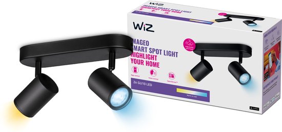 WiZ spot plafond/mur Imageo noir 2 spots - Ampoule LED intelligente - Chaud - blanc froid - GU10 - 2x 5W - Wi-Fi