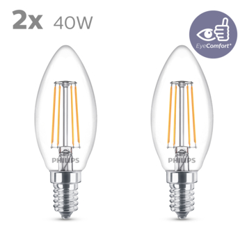 Philips ampoule flamme LED transparent - 40 W - E14 - blanc chaud - 2 pcs