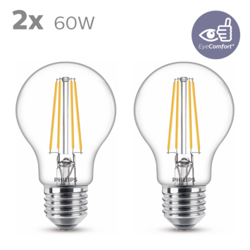Philips ampoule LED transparent - 60 W - E27 - blanc chaud - 2 pcs
