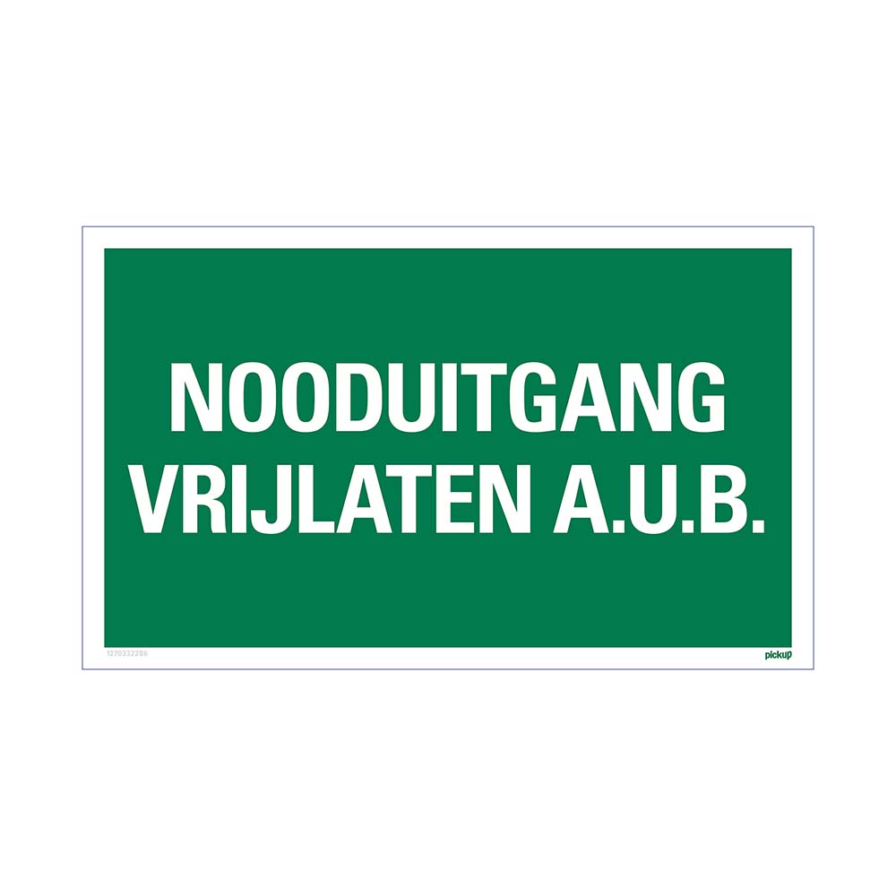 Panneau 330x200mm (NL) - Nooduitgang vrijlaten a.u.b.