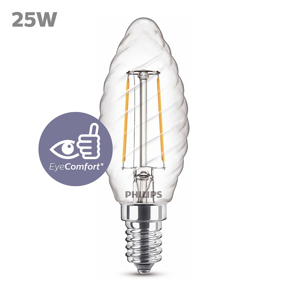 Philips LED Kaars Transparant - 25 W - E14 - warmwit licht