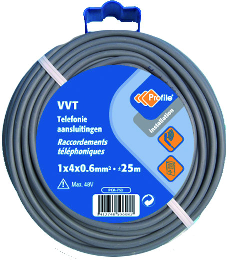 VVT 1X4X0.6 TELEFOON GRIJS 25M BLISTER