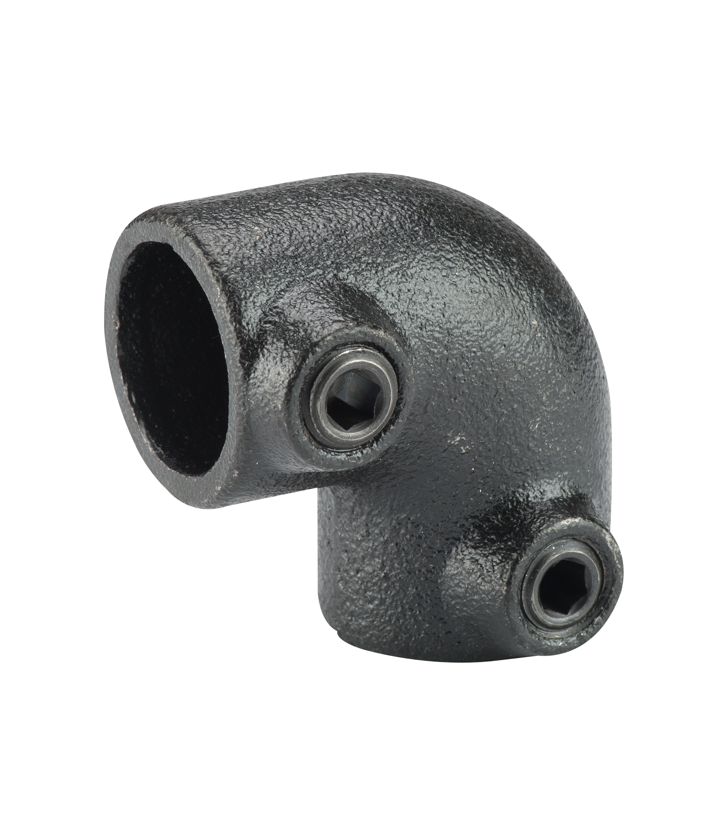 Steigerbuis koppelstuk zwart diam 28mm hoekstuk 90gr.