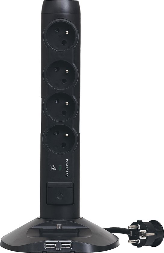 Legrand bloc multiprise 4x + USB/micro-USB avec interrupteur et câble 2m noir