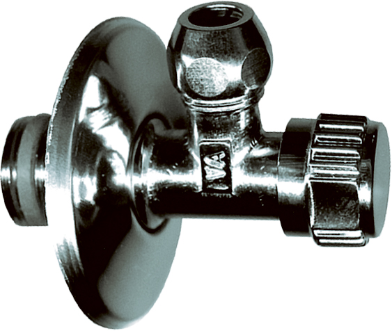 1 Hoekstopkraan 1/2" M x 10 mm met rozet + teflon - Messing
