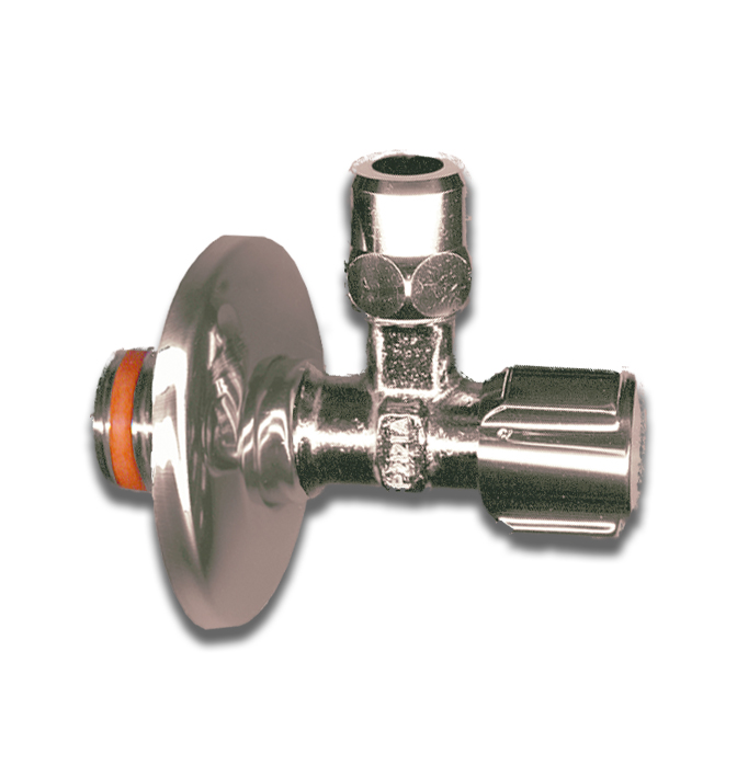 1 Hoekstopkraan Schell 1/2" M x 10 mm met rozet - verchroomde messing