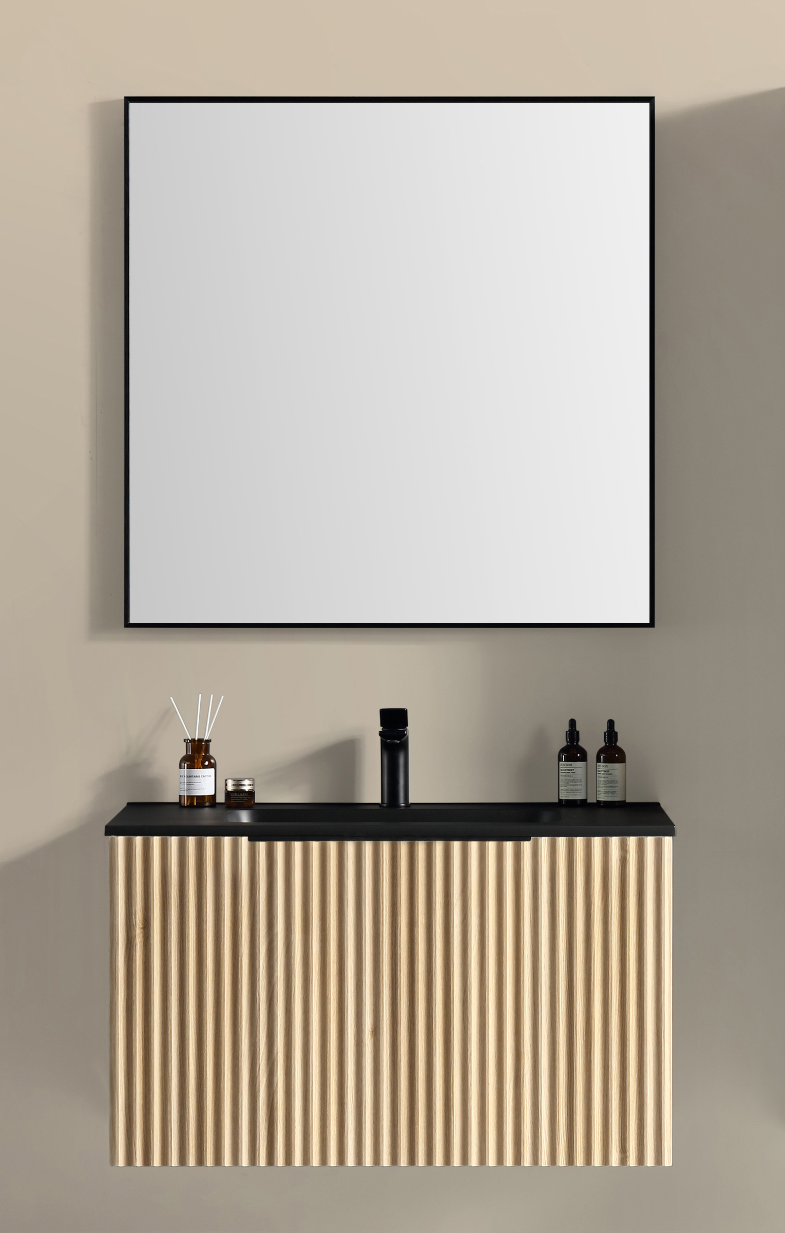 Xellanz Ribbella badmeubel compleet 80 cm naturel eik/mat zwart