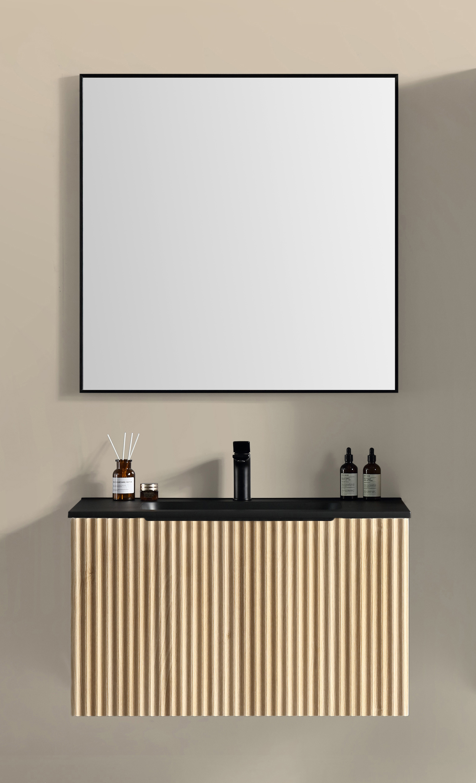 Xellanz Ribbella badmeubel compleet 100 cm naturel eik/mat zwart