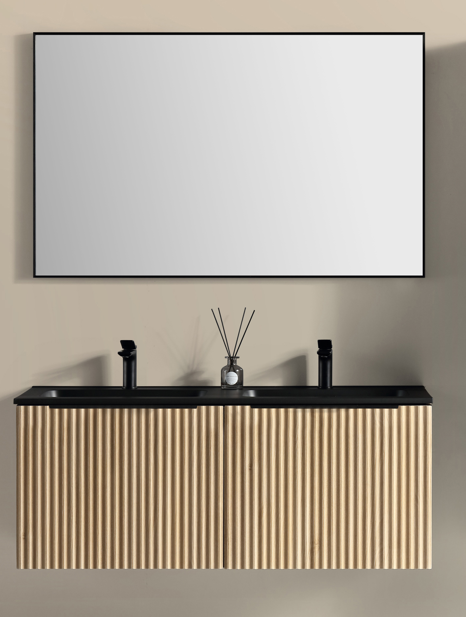 Xellanz Ribbella badmeubel compleet 120 cm naturel eik/mat zwart