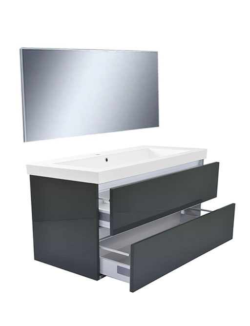 Wiesbaden Vision Ensemble de meubles (miroir inclus) 100 cm Gris brillant 