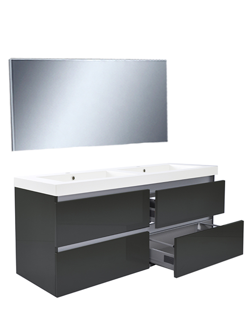 Wiesbaden Vision Ensemble de meubles (miroir inclus) 120 cm Gris brillant 