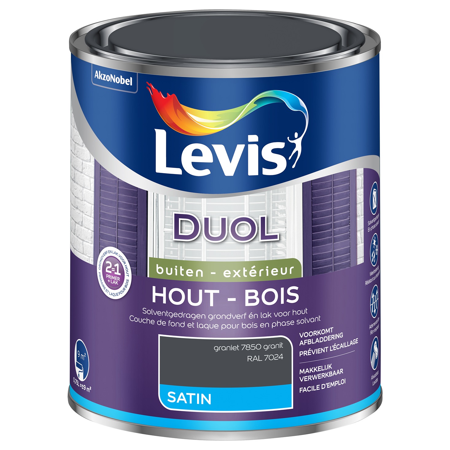 Levis Duol Hout Buiten Satin 0.75l Graniet