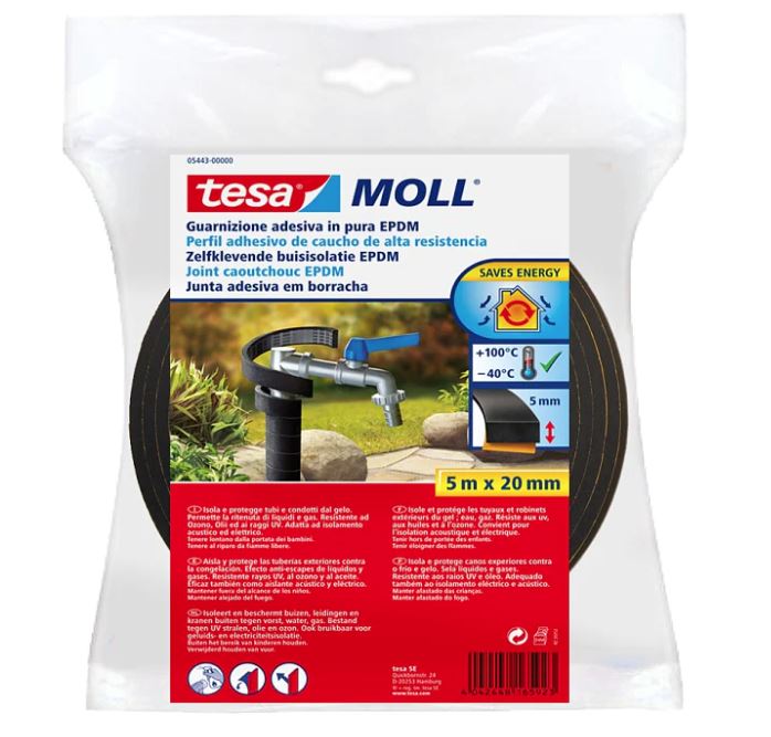 Tesa Moll Isolation adhésive pour tuyaux EPDM 5 m x 20 mm noir