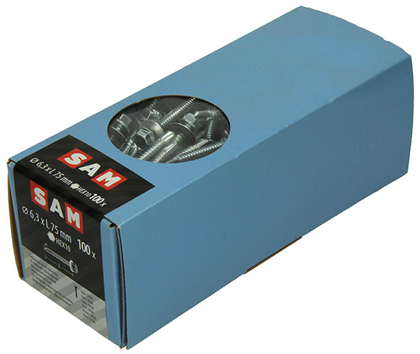 Vis autoforante T.hex epdm-zingue 100pcs 6,3x75mm