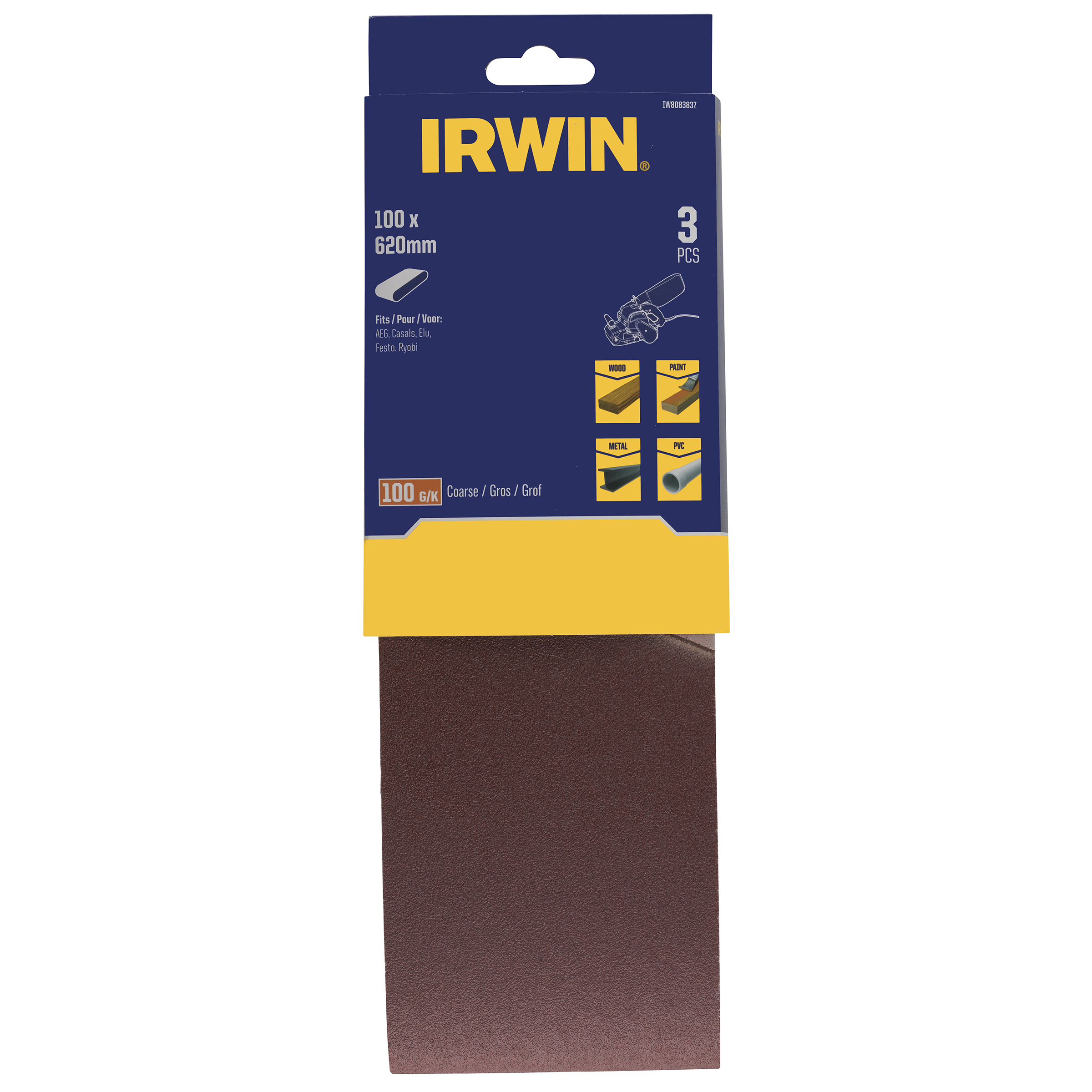 Irwin bandes abrasives 3pcs 100X620mm K100