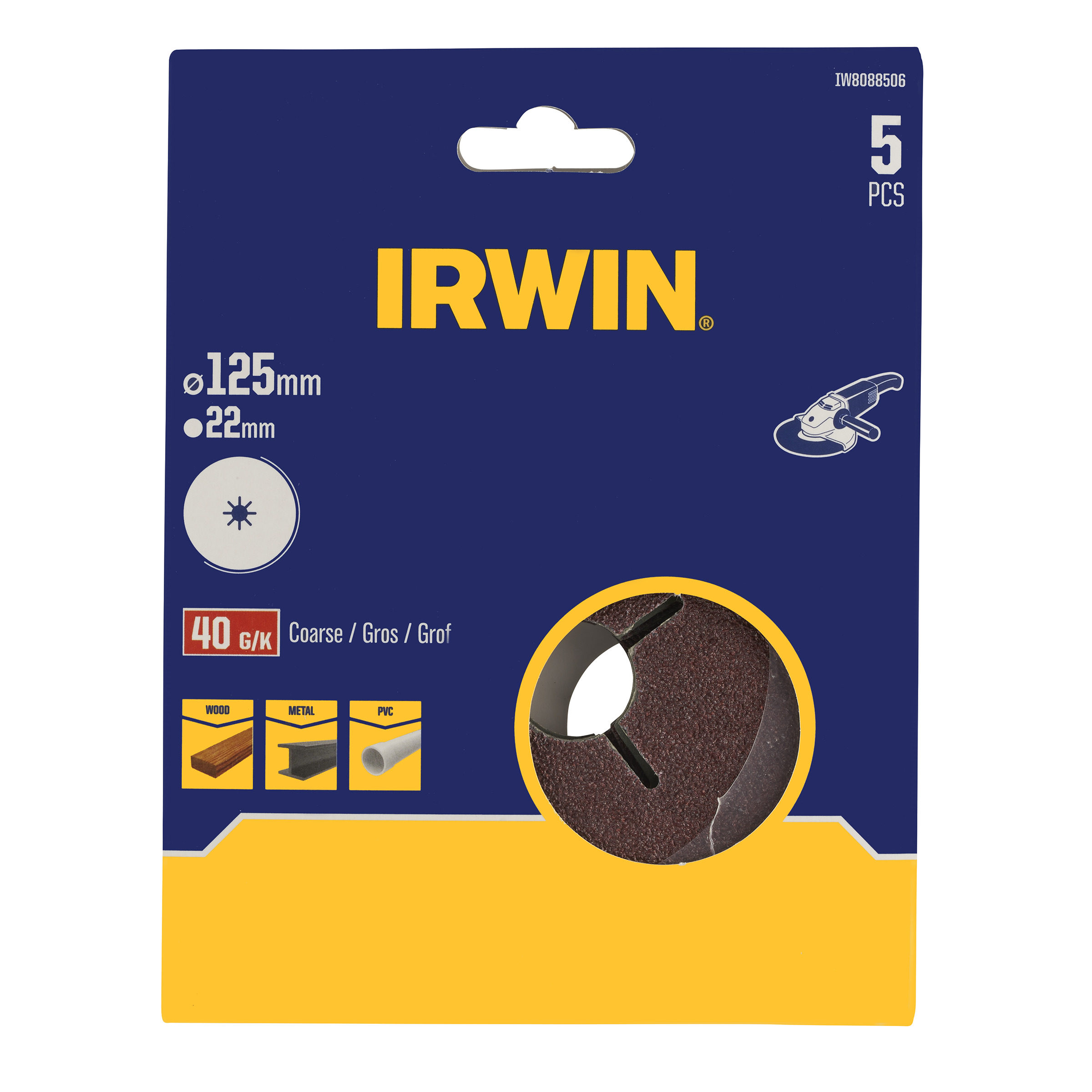 Disque abrasif Irwin pour meuleuse angulaire Ø125mm K40 