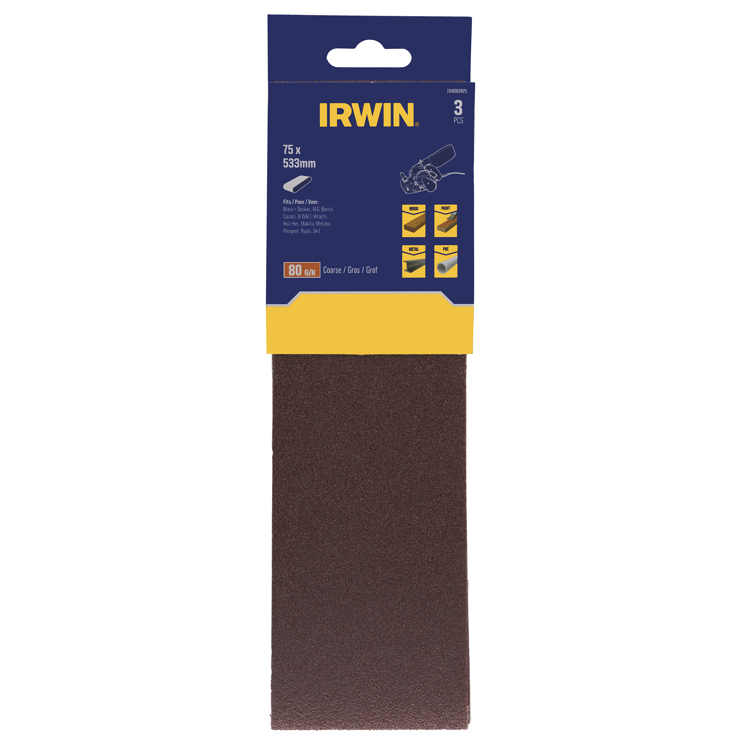  Irwin schuurband 75x533 mm K80 voor Bosch, Festool 3 stuks