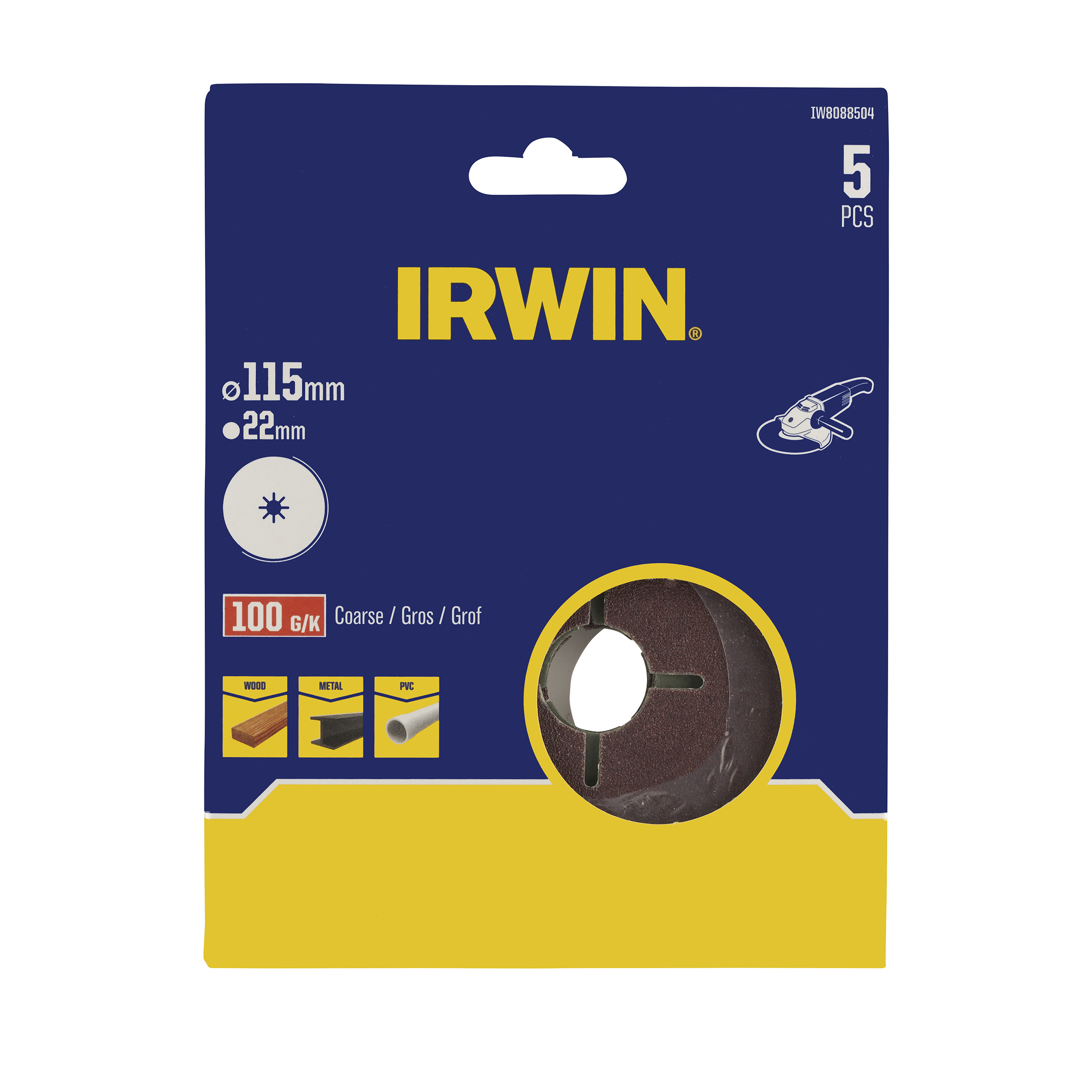 Disque abrasif Irwin pour meuleuse angulaire Ø115mm K100 