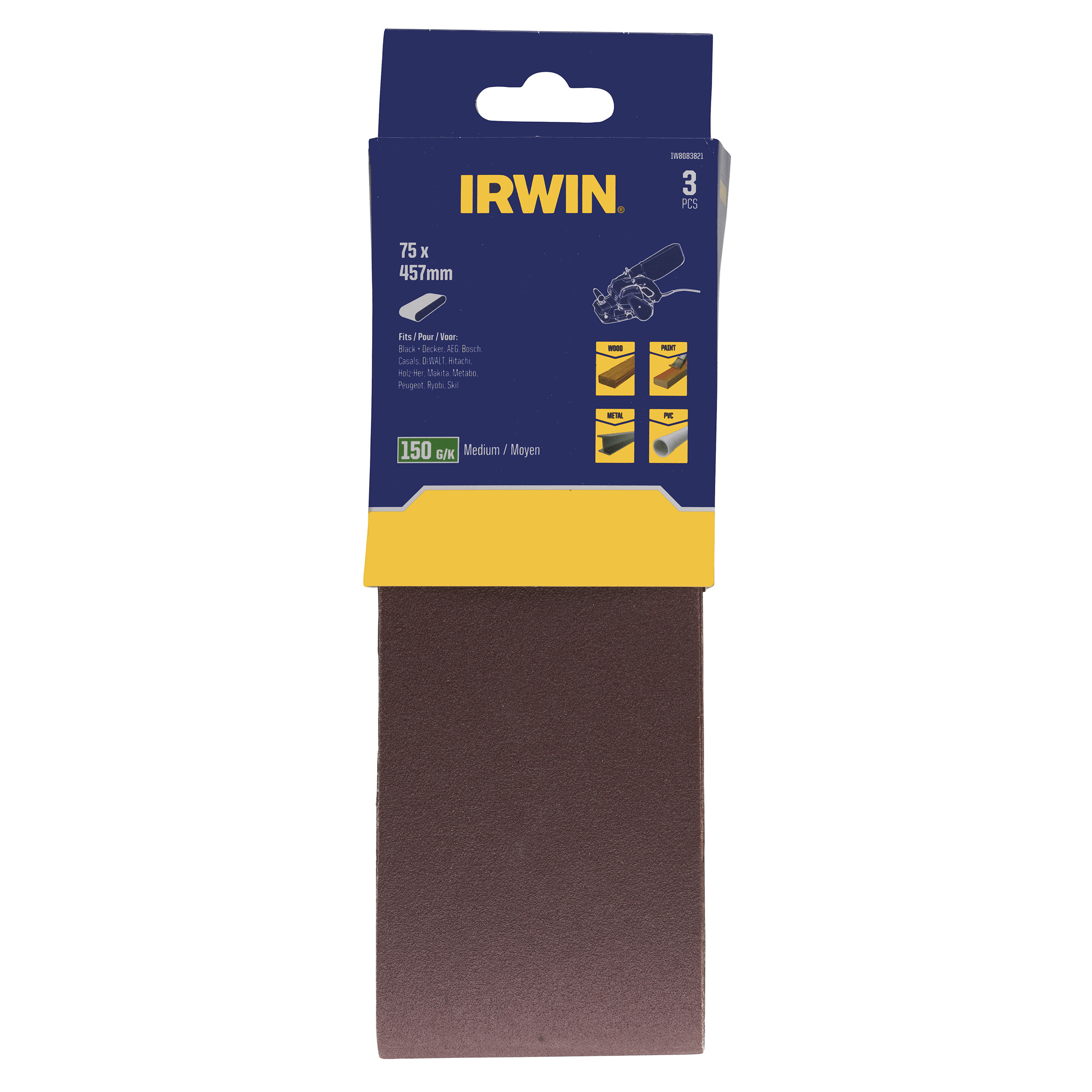 Irwin bandes abrasives 3pcs 75X457mm K150 (toutes les marques)