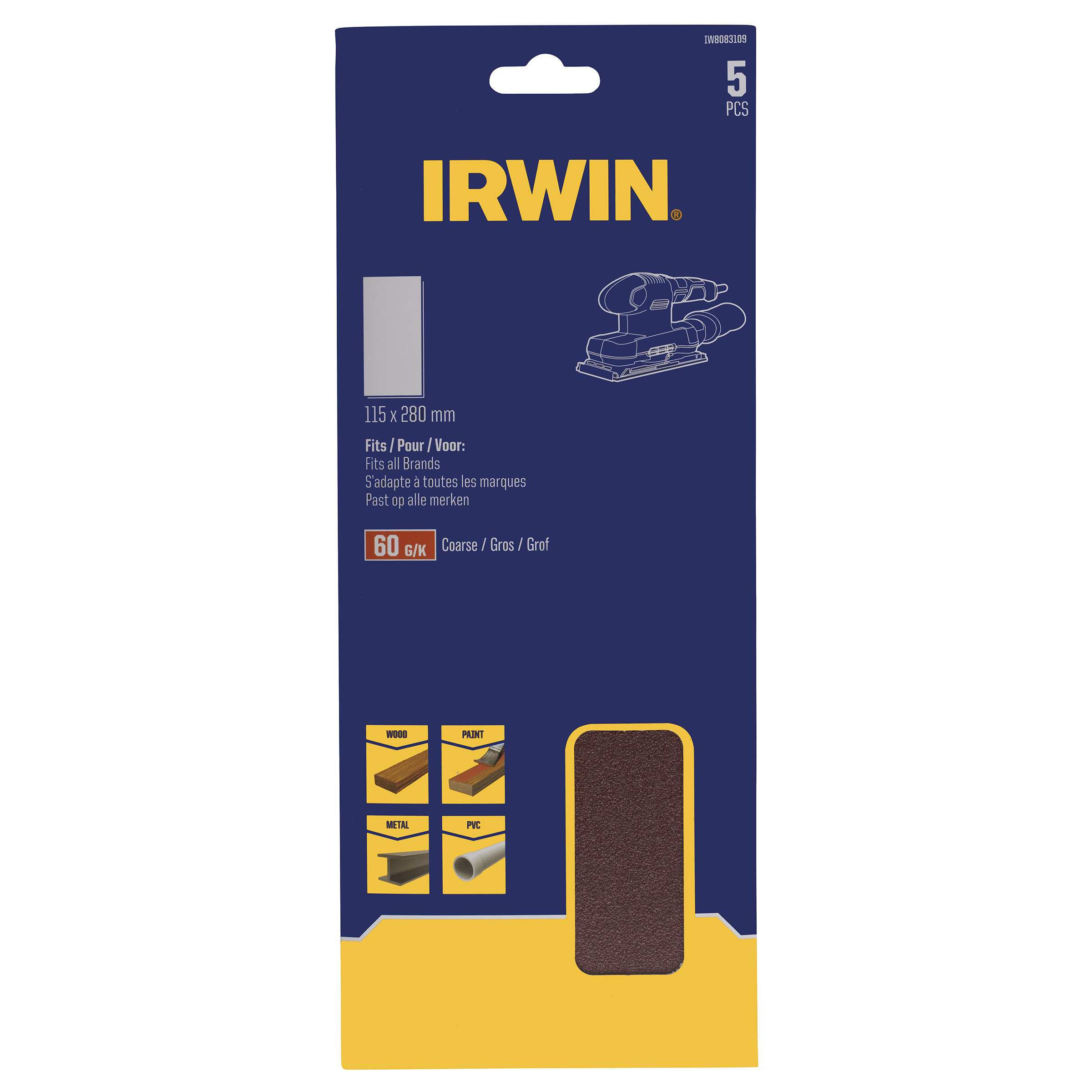 Bandes abrasives Irwin 1/2 pour ponceuse orbitale 115x280 mm avec crochets