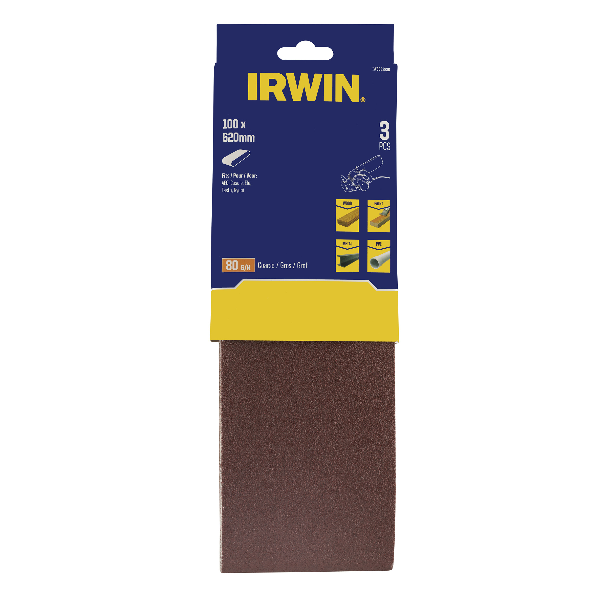 irwin bandes abrasives 3pcs 100X620mm K80