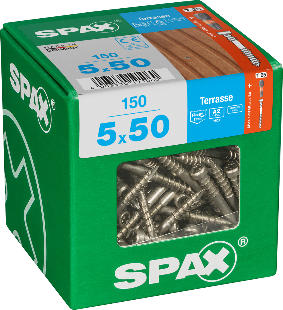 Spax terrasse inoxydable A2 5x50 XXL 150 pièces