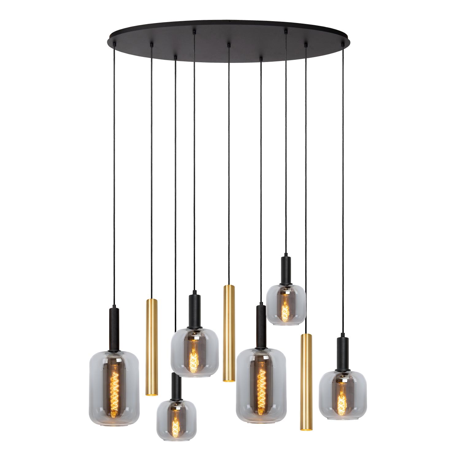 Joanet Hanglamp Messing/Zwart/Glas 6xE27 + 3xGU10