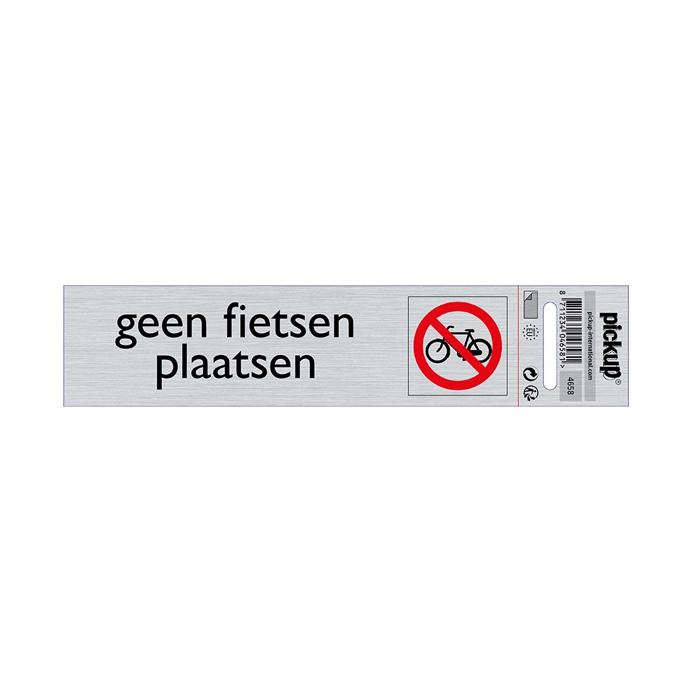 Pictogramme adhésive look alu 165x44mm (NL) - Geen fietsen plaatsen
