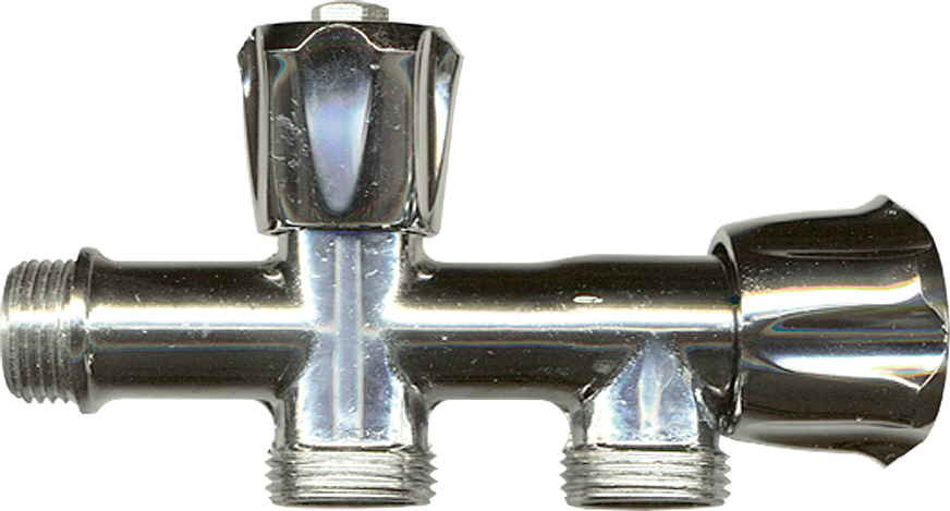 1 Robinet 2 raccords 1/2" x 3/4" x 3/4" - Laiton