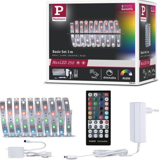 Paulmann MaxLED 250 Kit de base sans revêtement - 3m - IP20 - 20W - RGWB multicolor