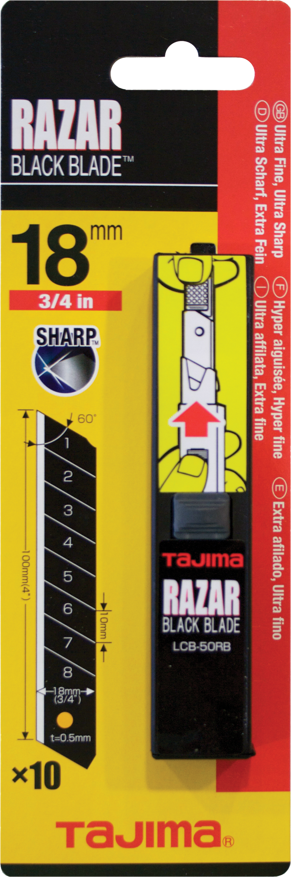 Afbreekmessen 18 x 0,5 mm RAZAR BLACK BLADE - per 10 st