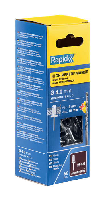 Rapid rivets aveugles high performance Ø4x14mm + foret  (50pcs)