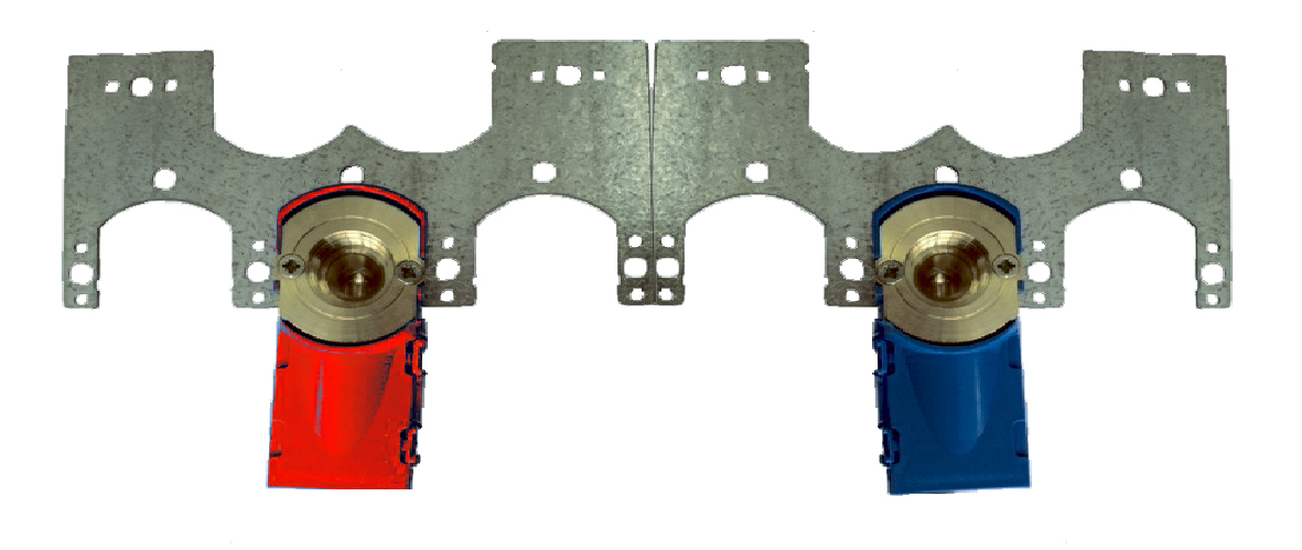 2 Inbouwdoos dubbel met muurbeugel 3/4" M x 1/2" F - blauw/rood
