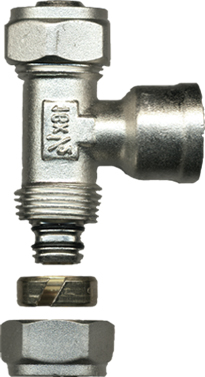 1 klemkoppeling T-stuk 16 mm x 1/2"M x 16 mm - messing
