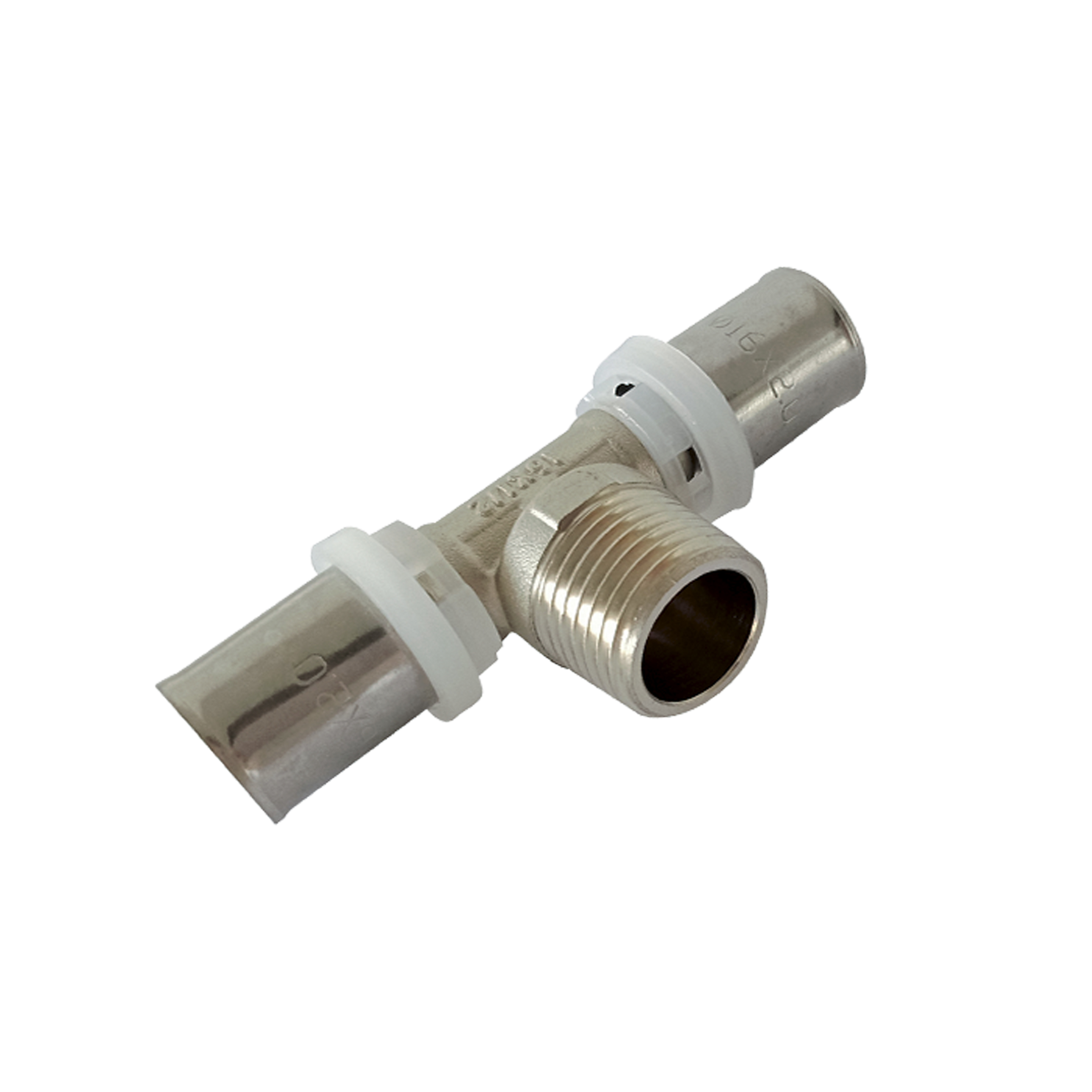 1 T-verloopstuk 16 mm x 1/2" M x 16 mm - messing