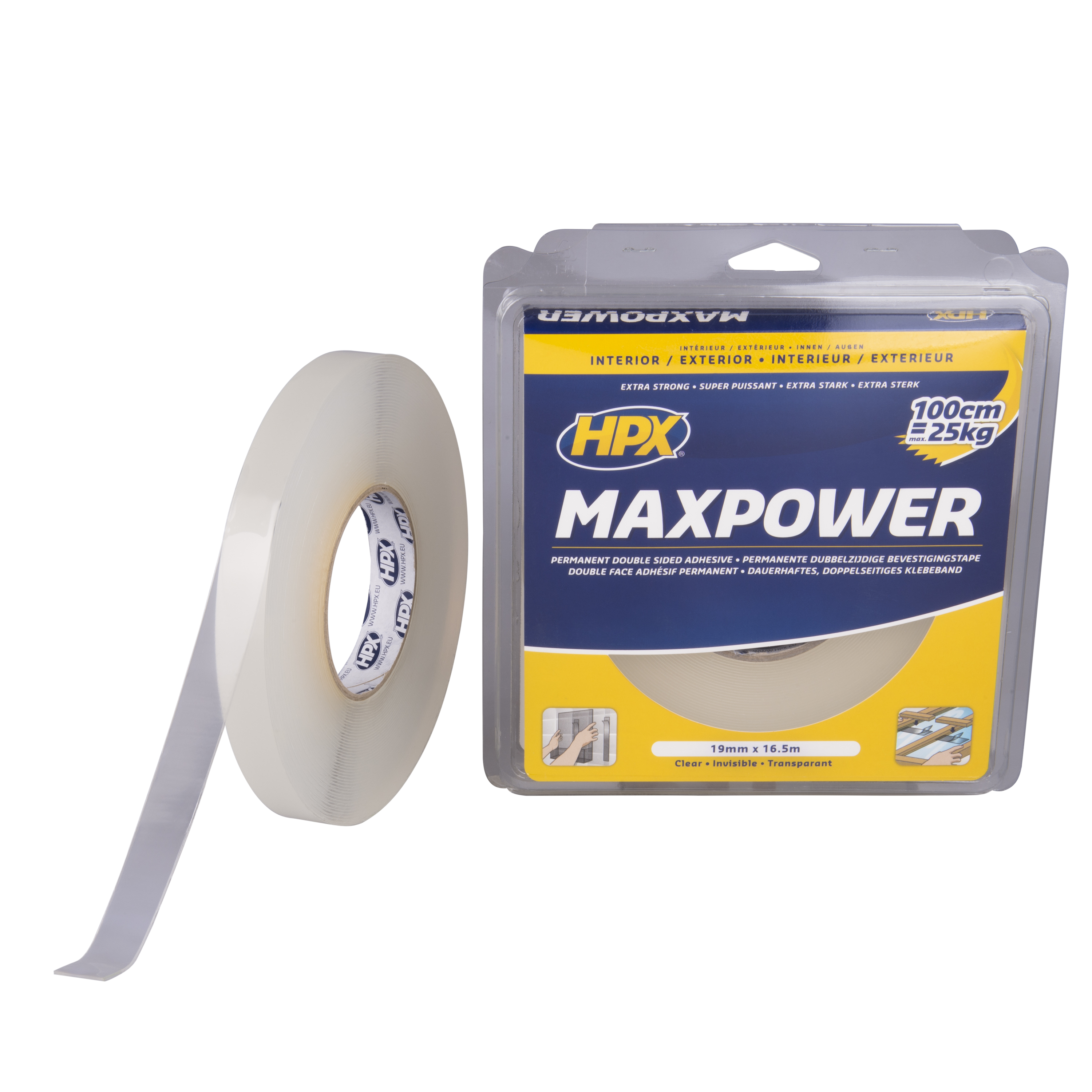 HPX MAX POWER TRANSPARENT BEVESTIGINGSTAPE - 19MM X 16,5M