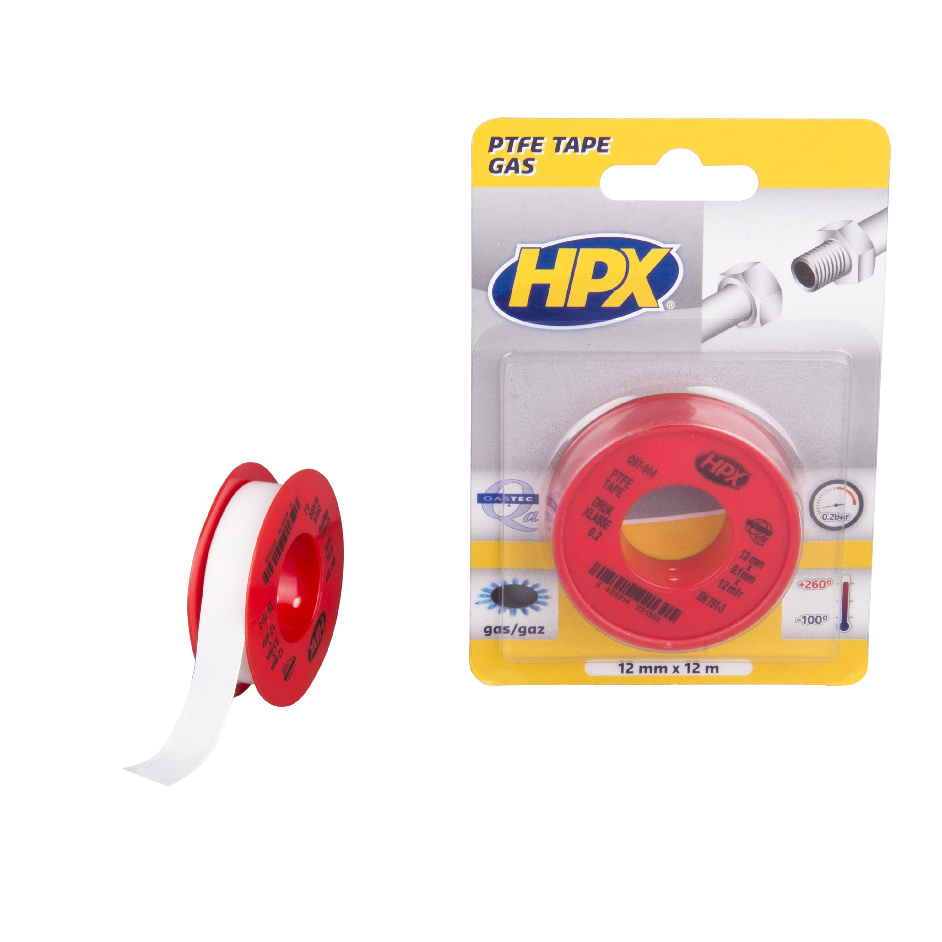 HPX PTFE GASAFDICHTINGSTAPE BLISTER - WIT 12MM X 12M