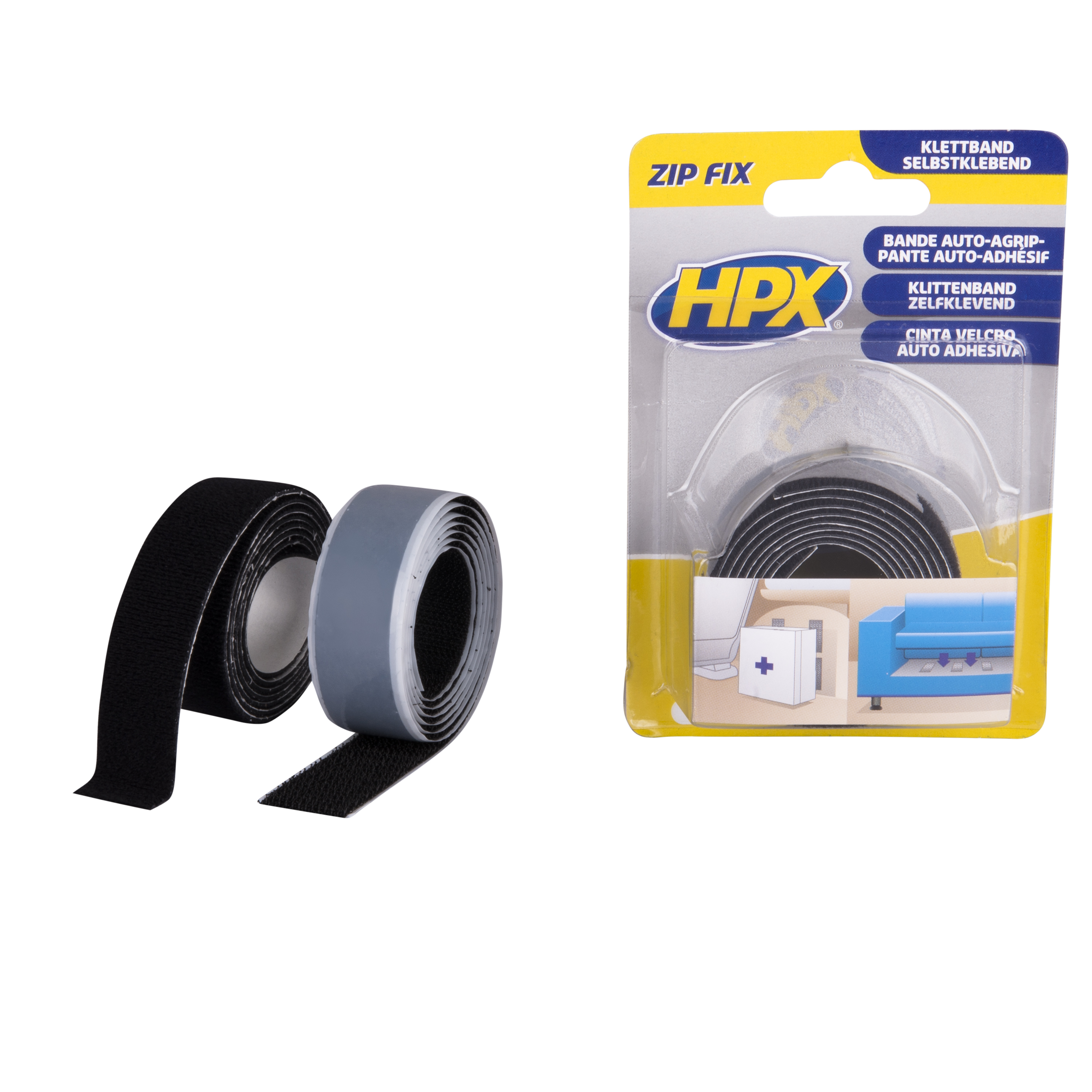 HPX ruban auto-grippant zip fix (sangle + crochet) - noir 2 X 20mm x 1m