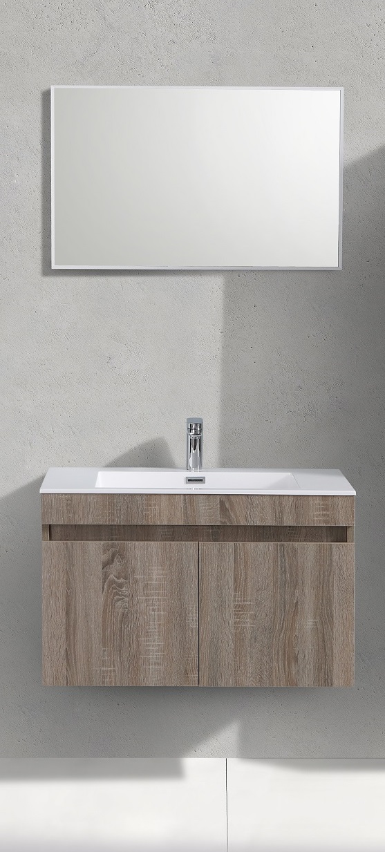 Sanimar 600470 Capri Onderkast + Wastafel + Spiegel 80 Cm Rustiek Eiken Licht