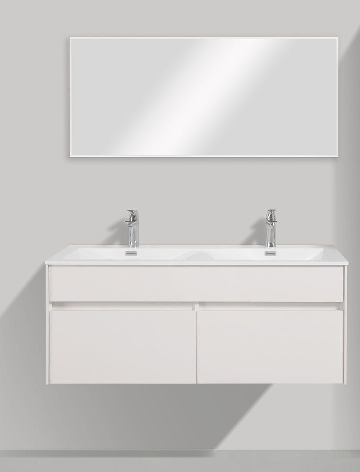 Sanimar 600571 Roma Onderkast + Wastafel + Spiegel 120 Cm Wit/Wit