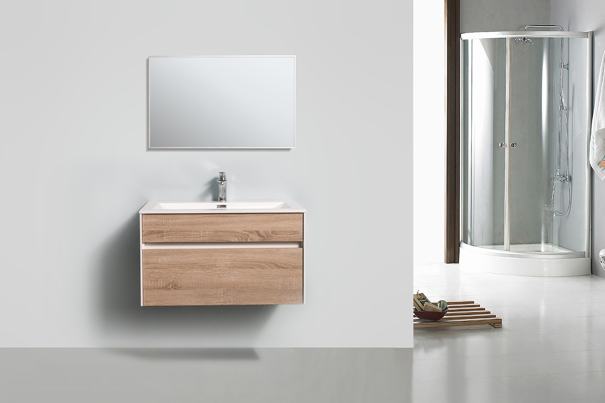 Sanimar 600575 Roma Onderkast + Wastafel + Spiegel 80 Cm Wit/Wit Eiken