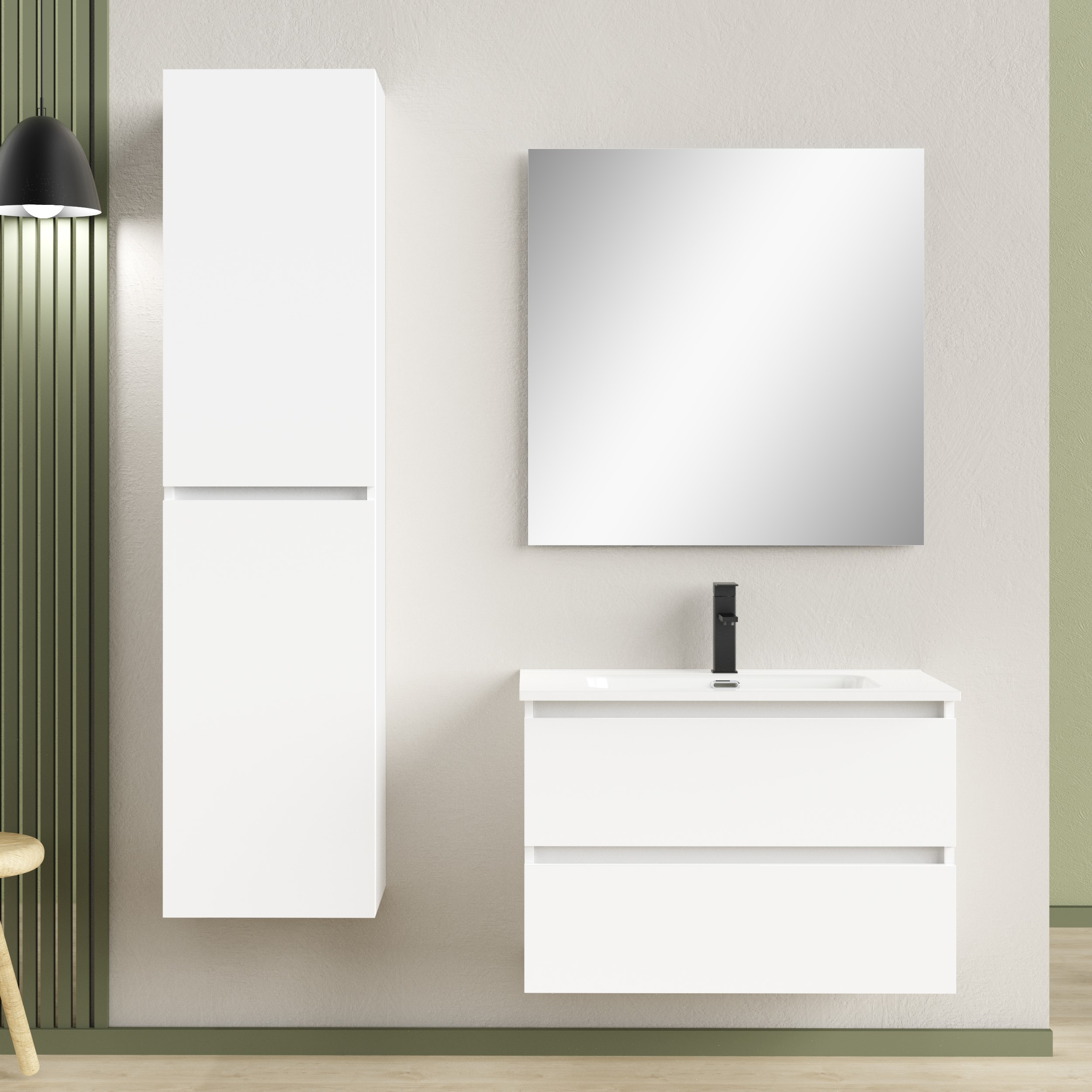 Sanimar 600781 Rio onderkast + wastafel + spiegel 80cm hoogglans wit