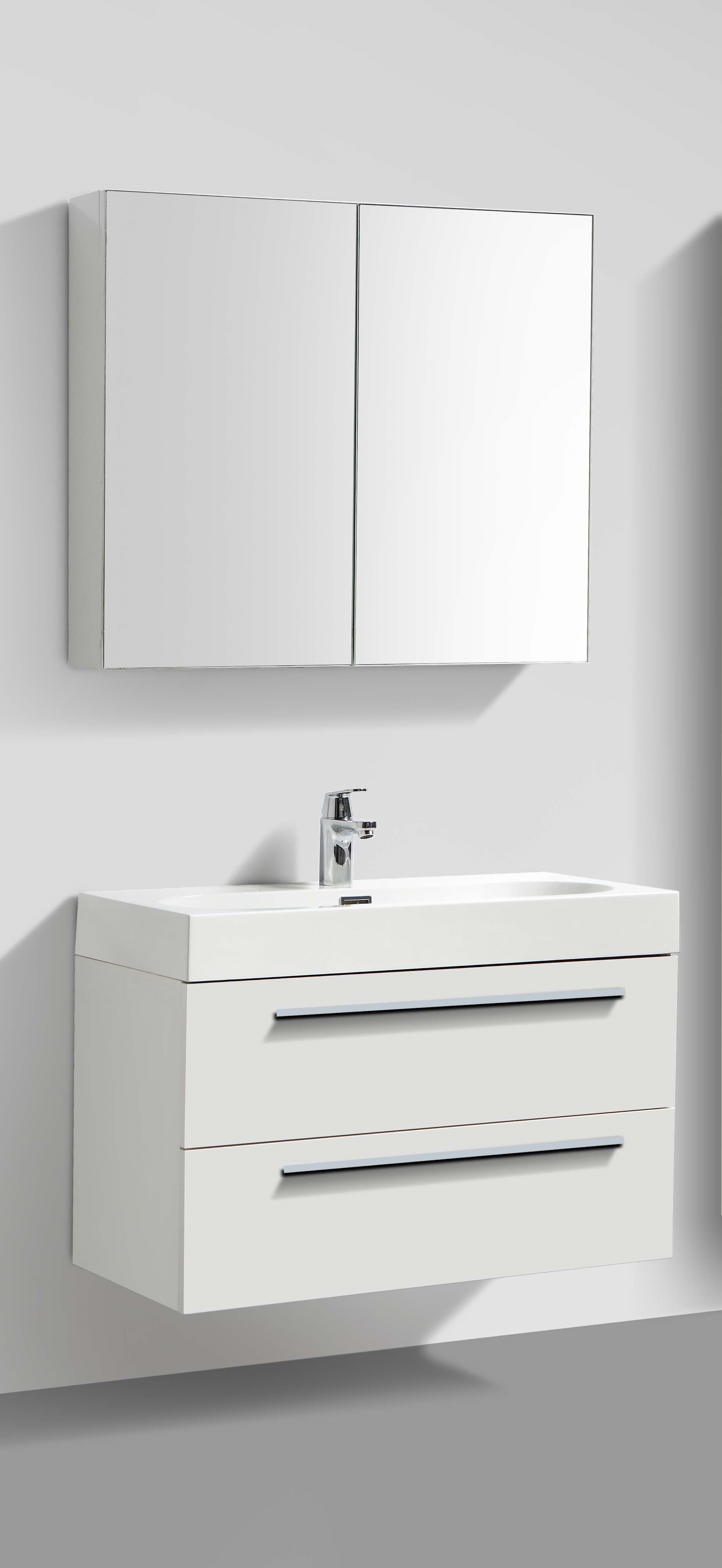 Sanimar 600480 Barcelona Onderkast + Wastafel + Spiegelkast 80 Cm Wit
