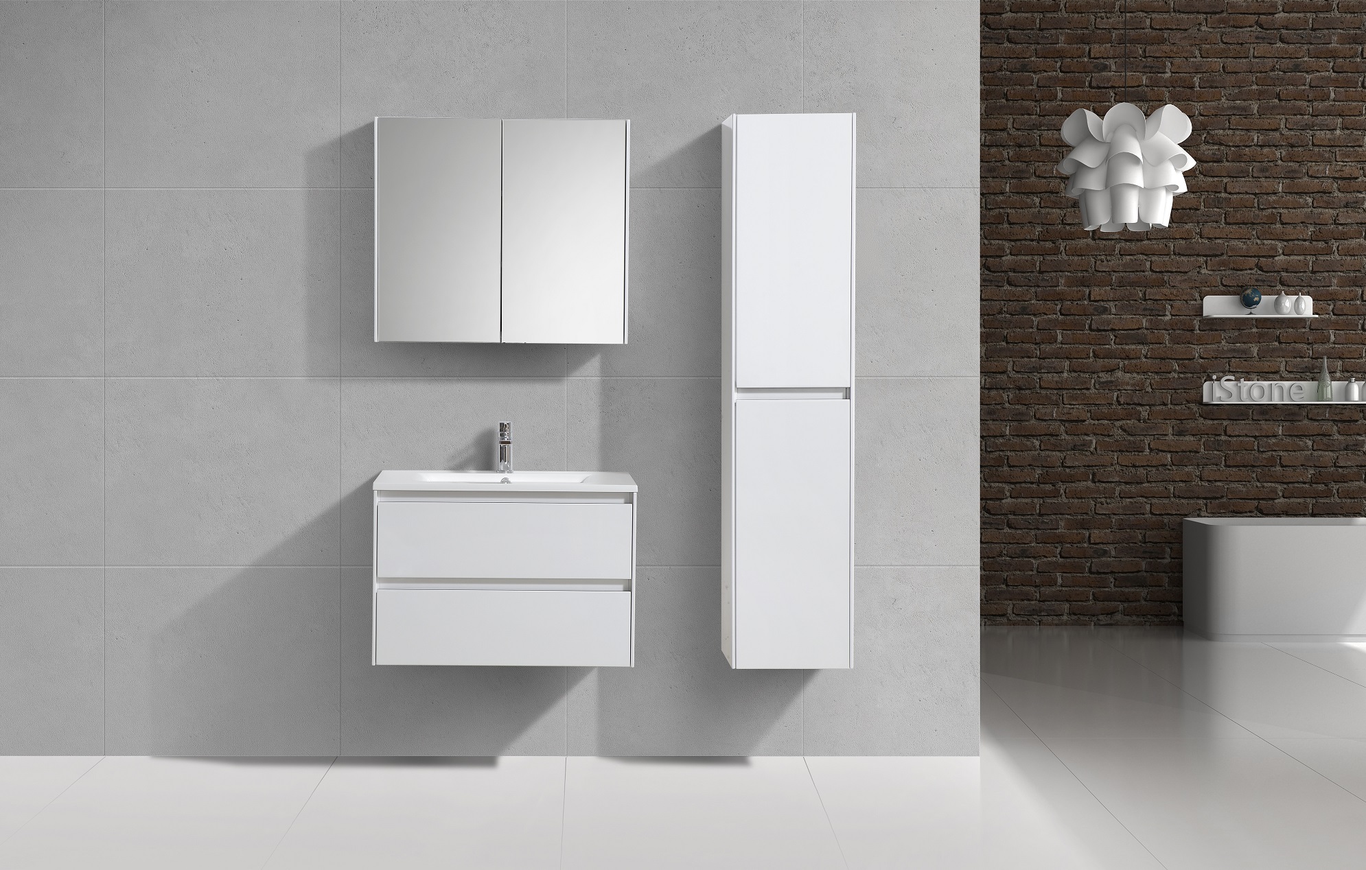 Sanimar 600620 Murcia Onderkast + Wastafel + Spiegelkast 75 Cm Wit