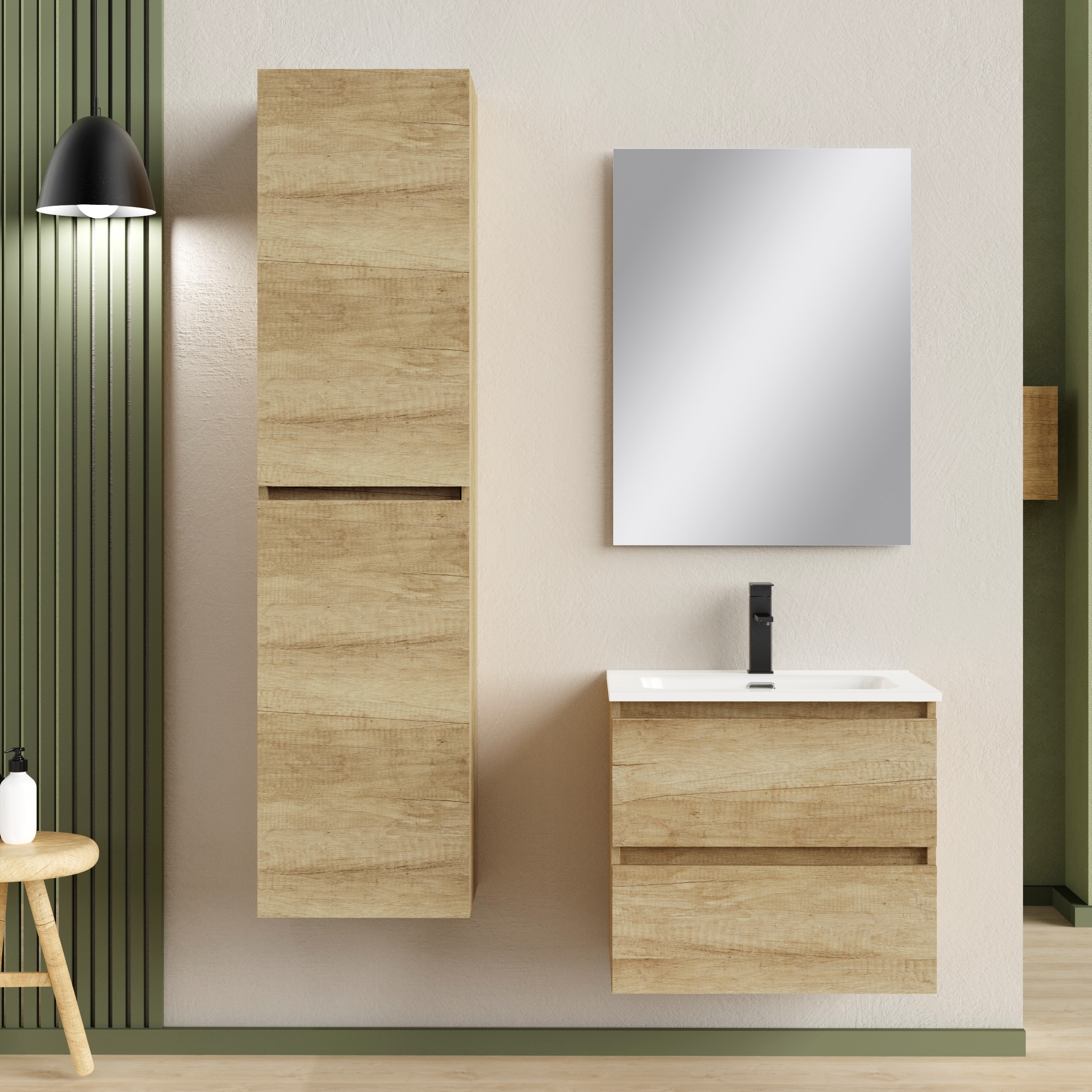 Sanimar 600785 Rio onderkast + wastafel + spiegel 60cm houtdecor